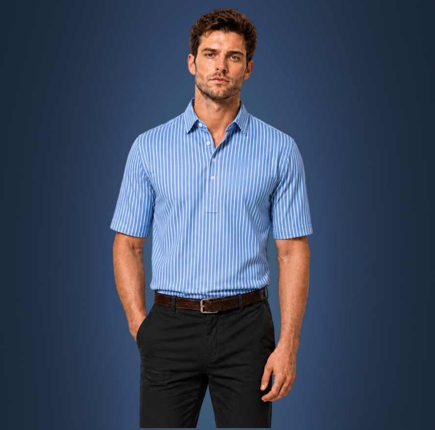 Semi-Spread Collar Ocean Blue with White Stripe