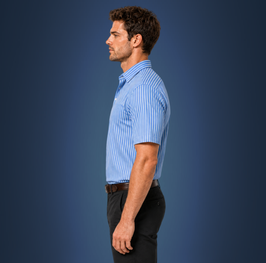 Semi-Spread Collar Ocean Blue with White Stripe
