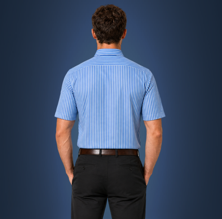Semi-Spread Collar Ocean Blue with White Stripe