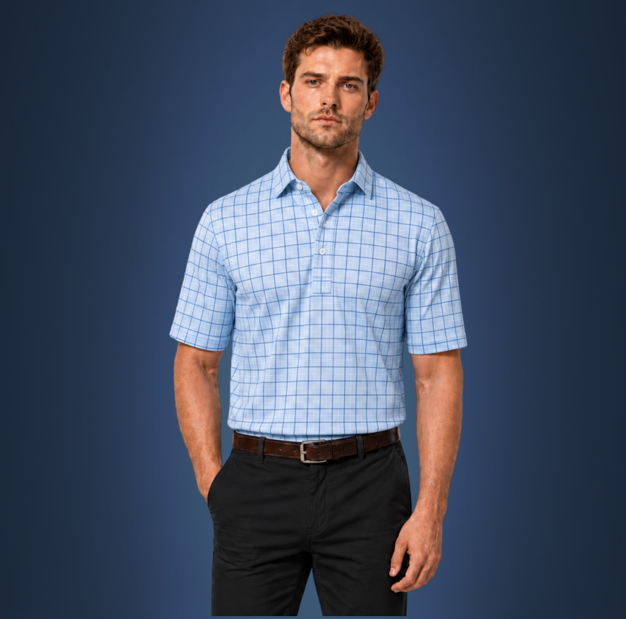 Semi-Spread Collar Windmill Blue Windowpane