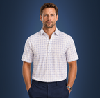 Semi-Spread Collar Bold Blue Grid Check