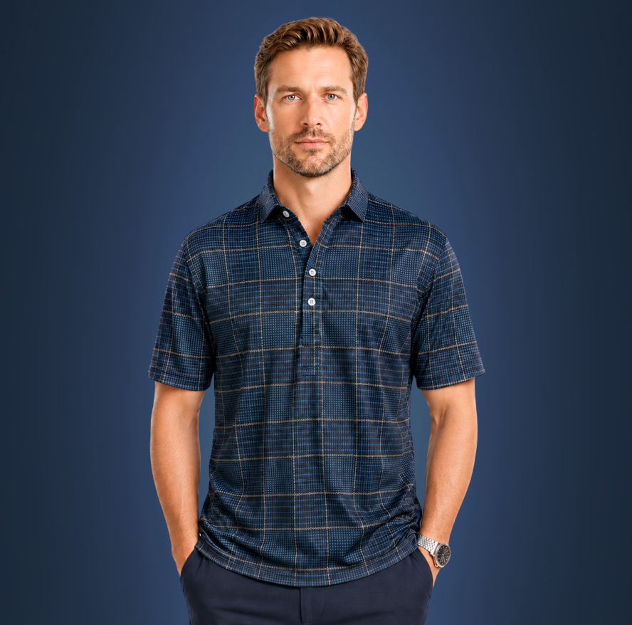 Semi-Spread Collar Dark Gray and Brown Stripe Grid