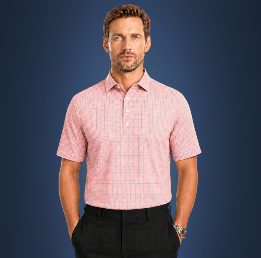 Semi-Spread Collar Orange with Blue and White Two Stripe Grid