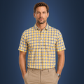 Semi-Spread Collar Yellow with Blue Grid Check