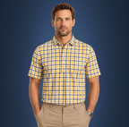 Semi-Spread Collar Yellow with Blue Grid Check