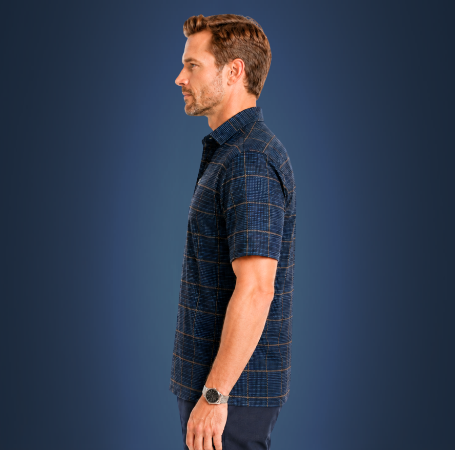 Semi-Spread Collar Dark Gray and Brown Stripe Grid