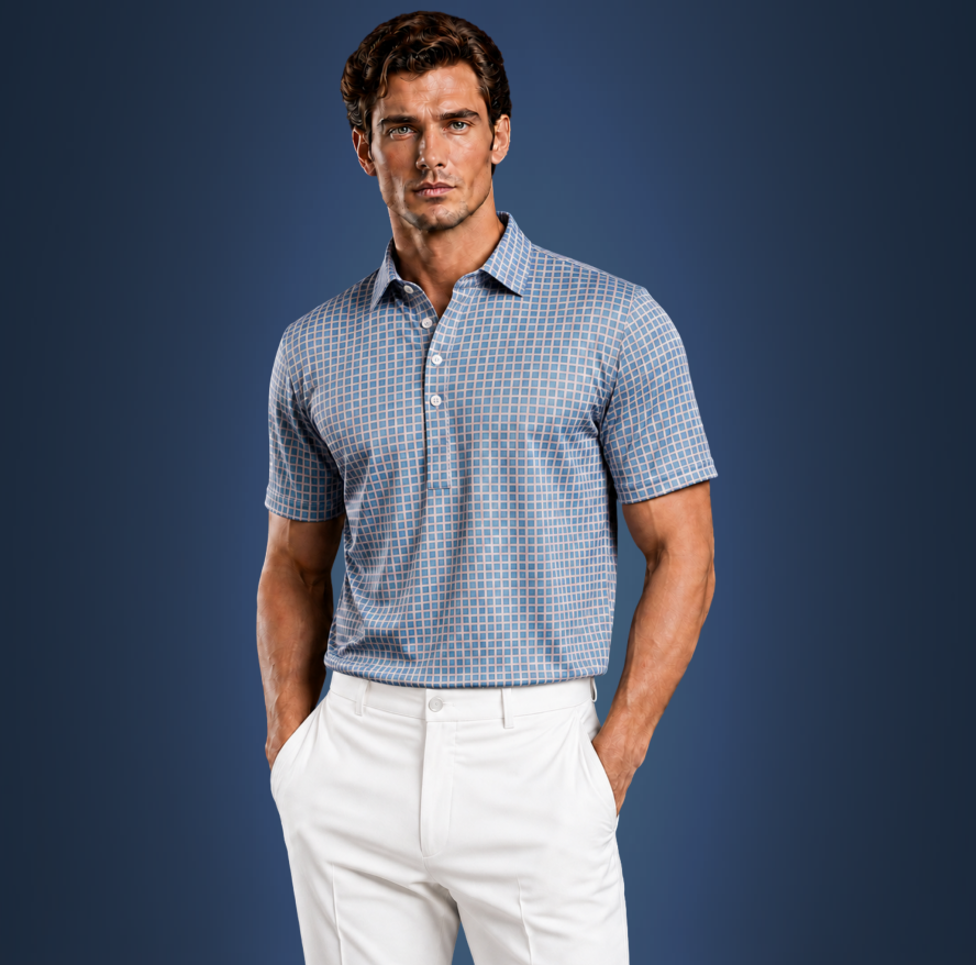 Semi-Spread Collar Blue with White Grid Check