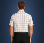 Semi-Spread Collar Brown with Blue Stripe Grid