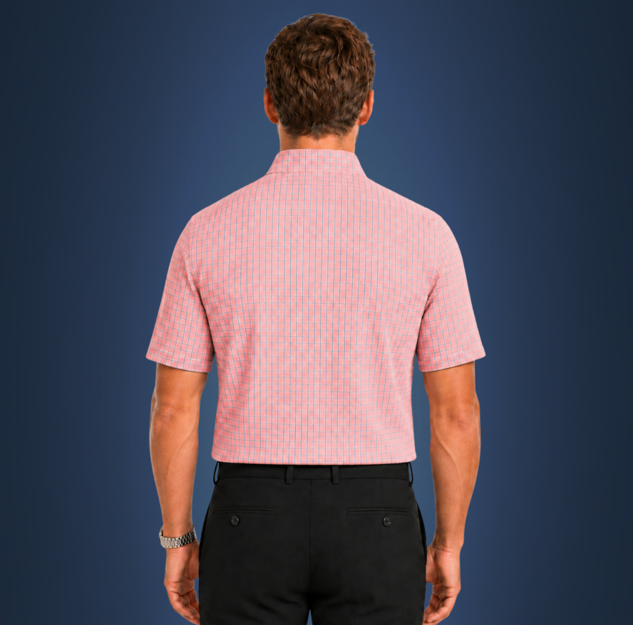 Semi-Spread Collar Orange with Blue and White Two Stripe Grid