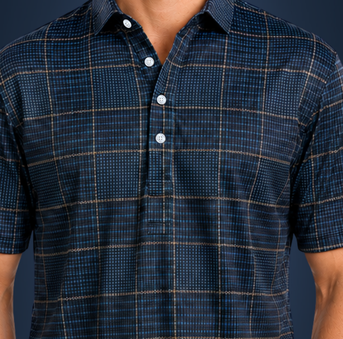 Semi-Spread Collar Dark Gray and Brown Stripe Grid