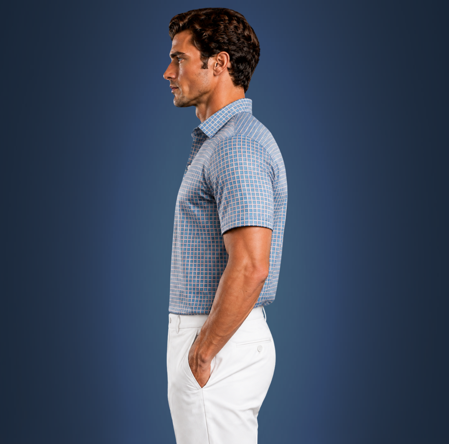 Semi-Spread Collar Blue with White Grid Check