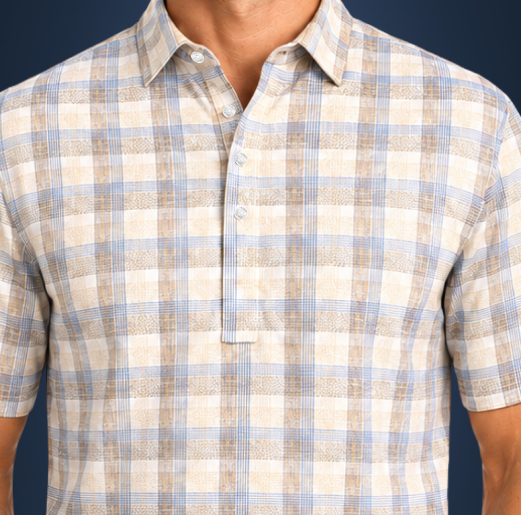 Semi-Spread Collar Brown with Blue Stripe Grid