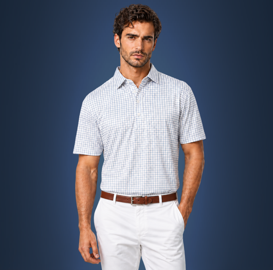 Semi-Spread Collar Thin Blue Check