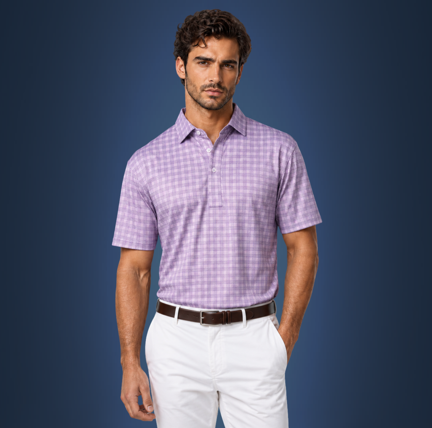 Semi-Spread Collar Lavender and Blue Three Stripe Grid