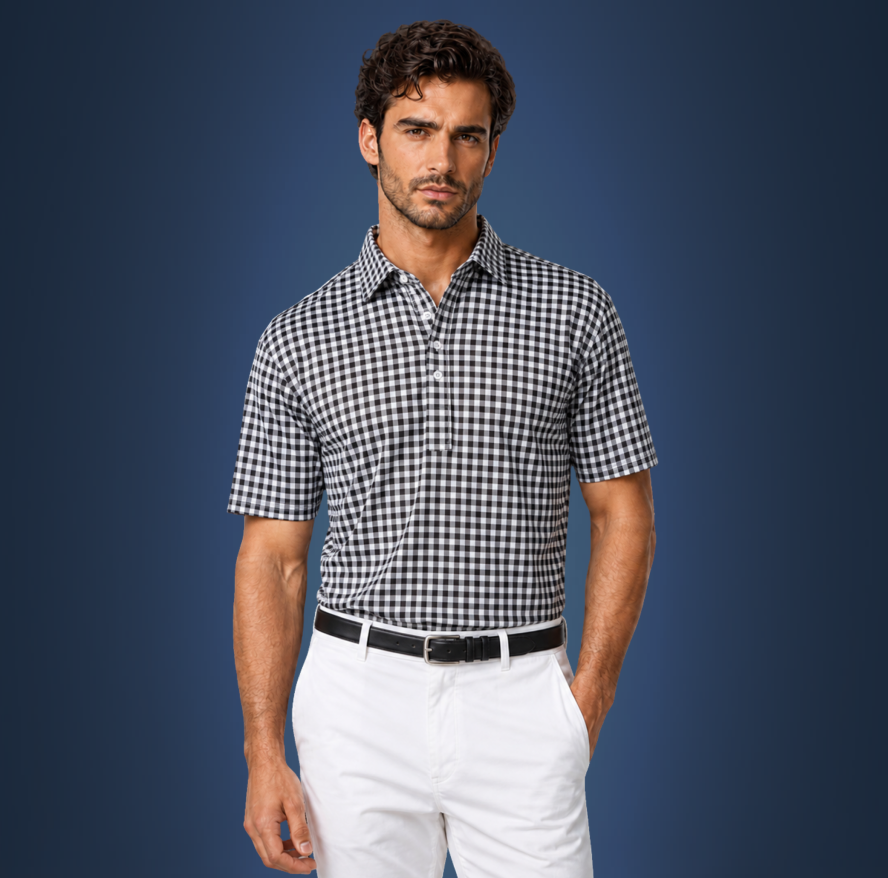 Semi-Spread Collar Black and White Gingham