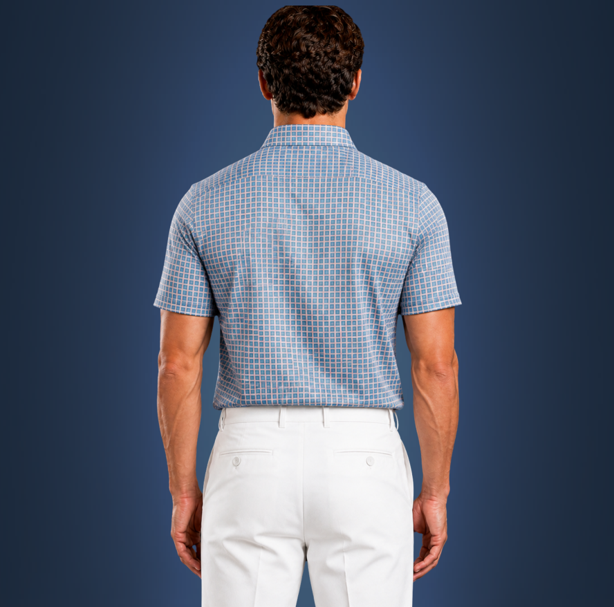Semi-Spread Collar Blue with White Grid Check