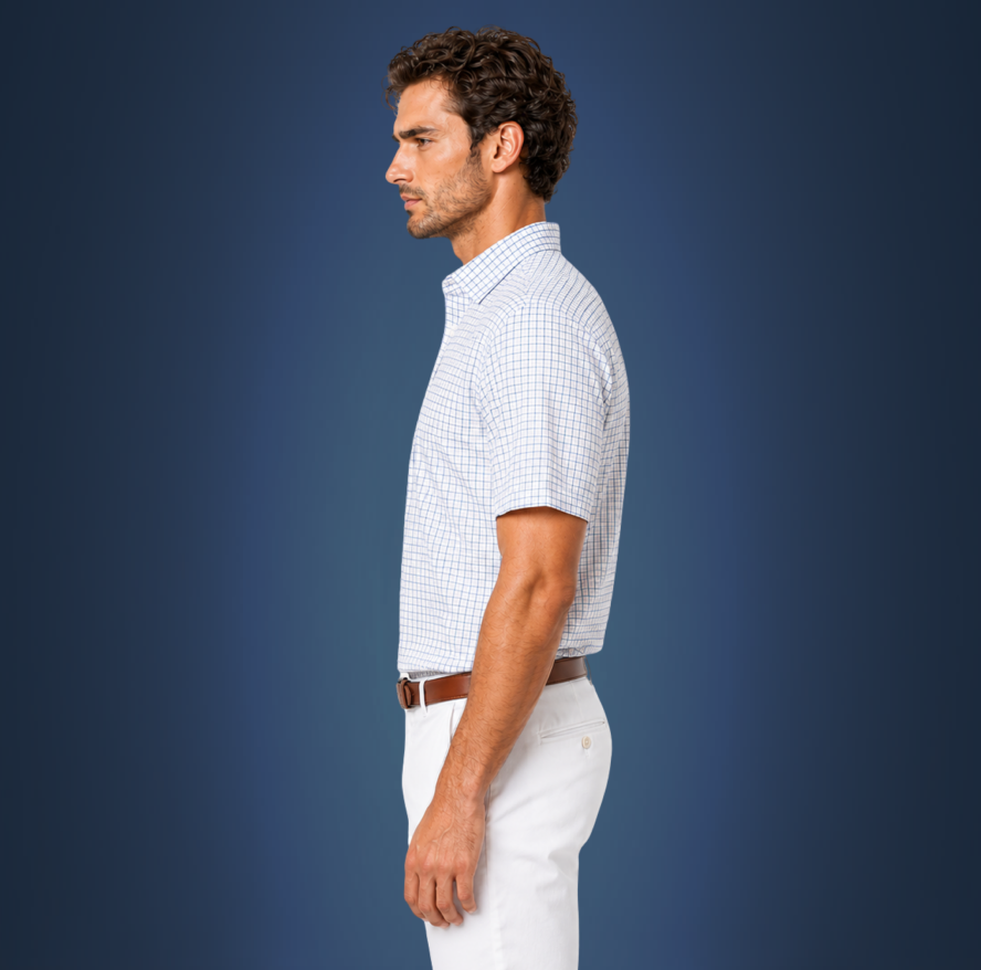 Semi-Spread Collar Thin Blue Check