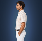 Semi-Spread Collar White with Blue and Orange Grid
