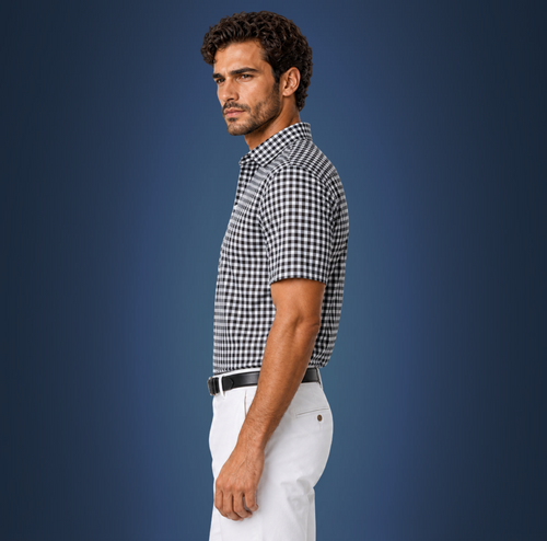 Semi-Spread Collar Black and White Gingham