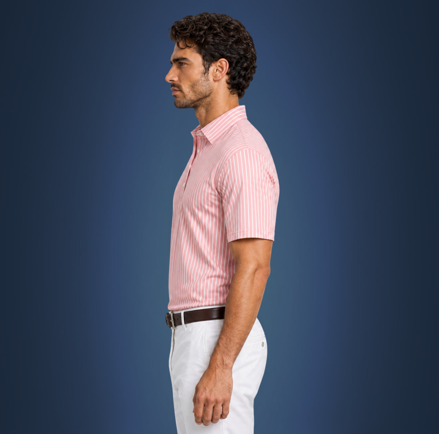 Semi-Spread Collar Rising Pink with White Stripe