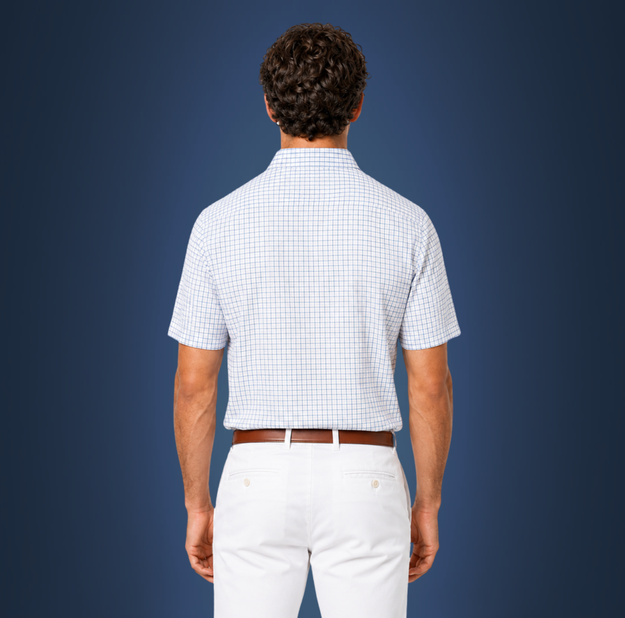 Semi-Spread Collar Thin Blue Check