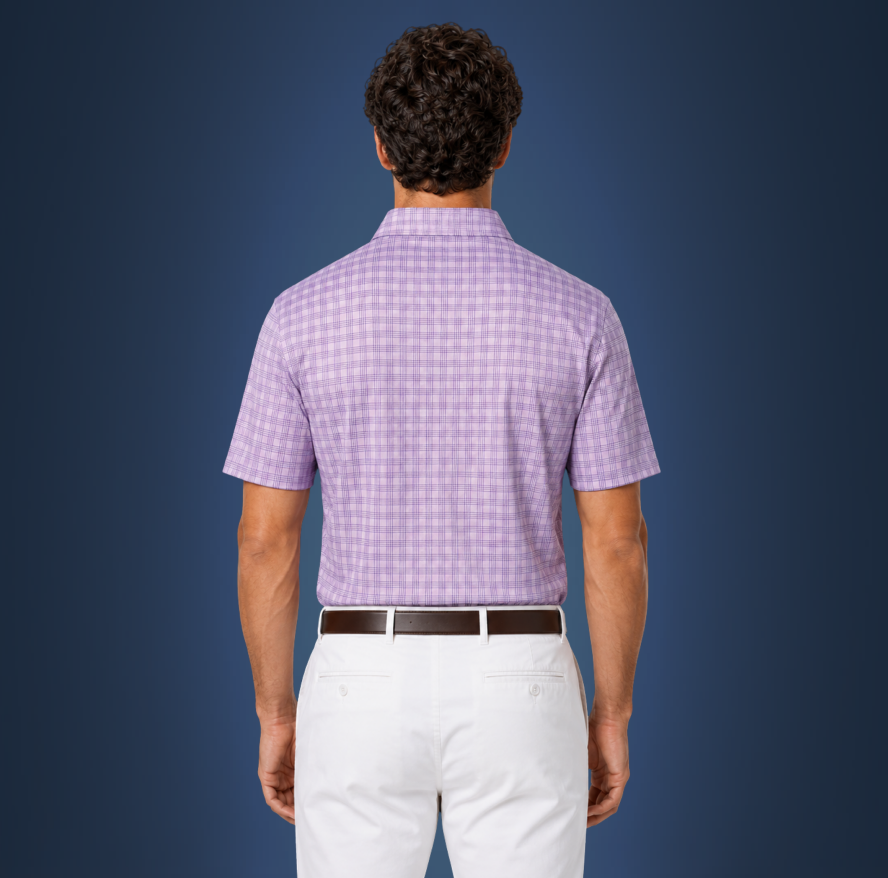 Semi-Spread Collar Lavender and Blue Three Stripe Grid