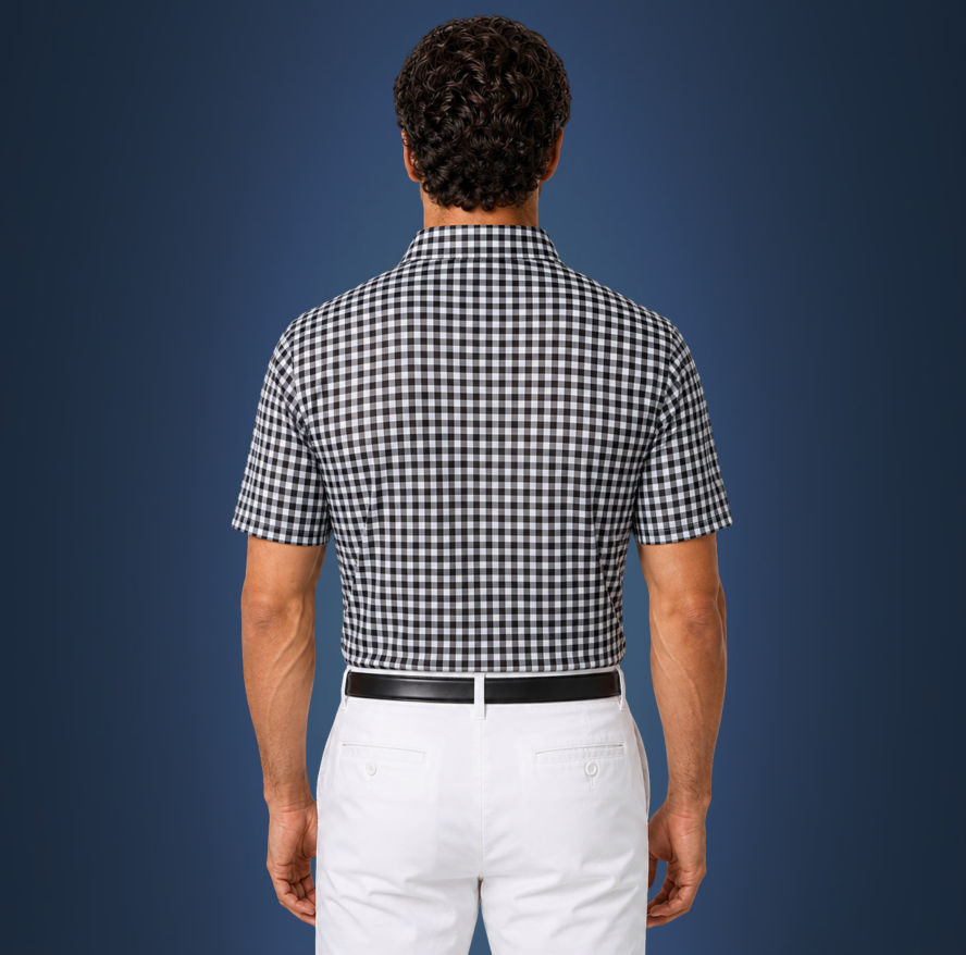 Semi-Spread Collar Black and White Gingham