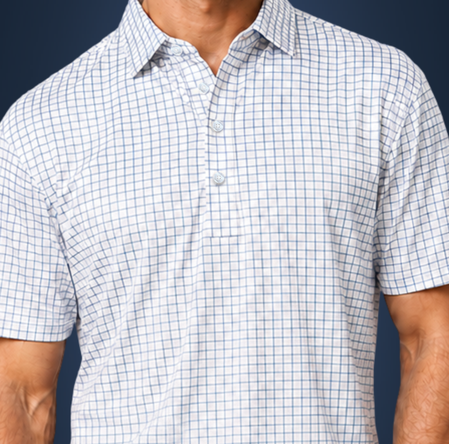 Semi-Spread Collar Thin Blue Check