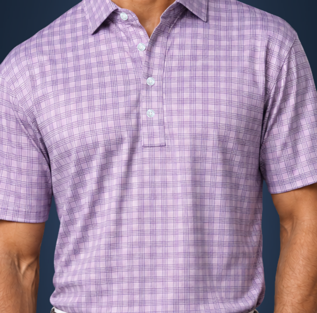 Semi-Spread Collar Lavender and Blue Three Stripe Grid