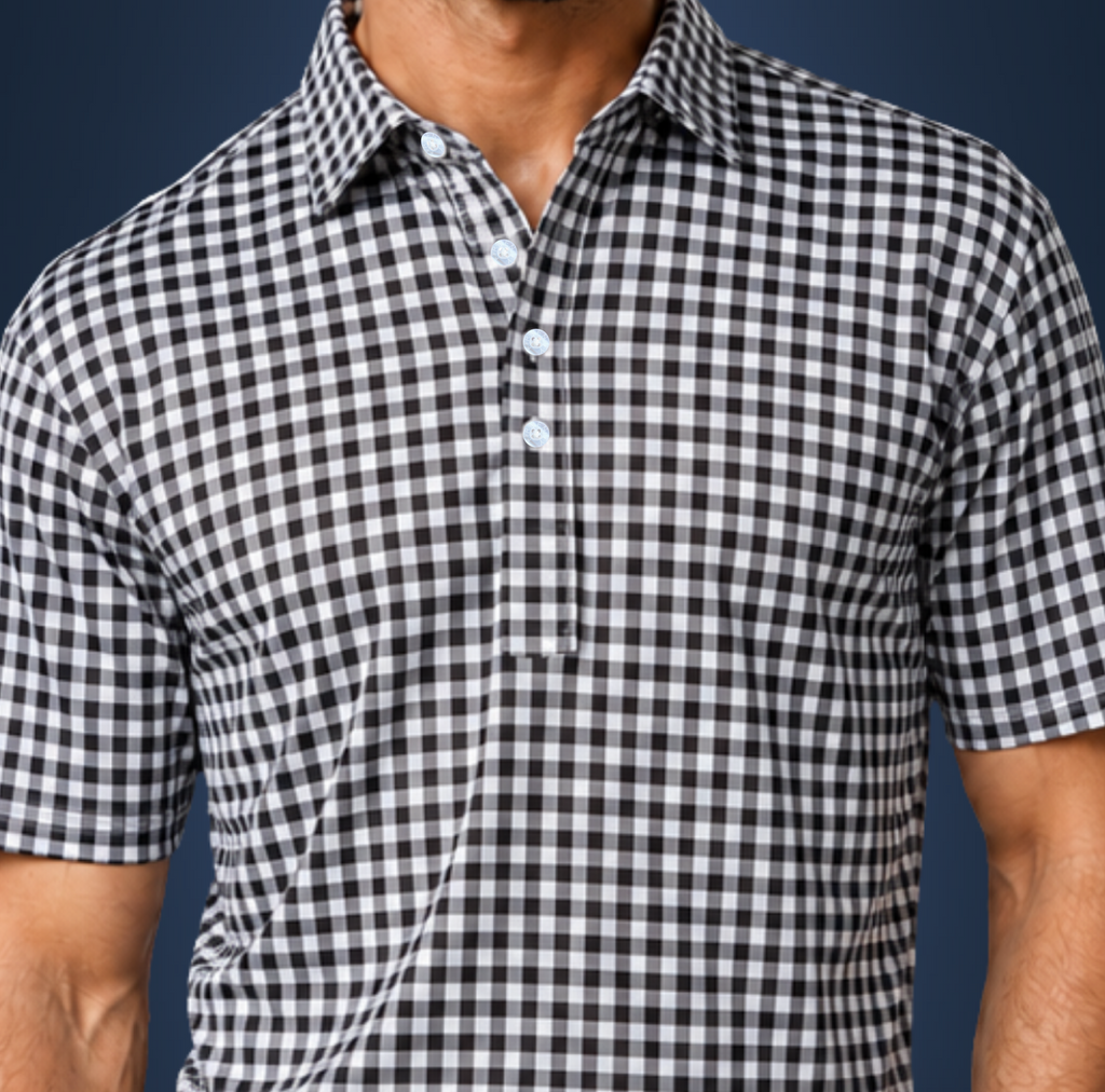 Semi-Spread Collar Black and White Gingham
