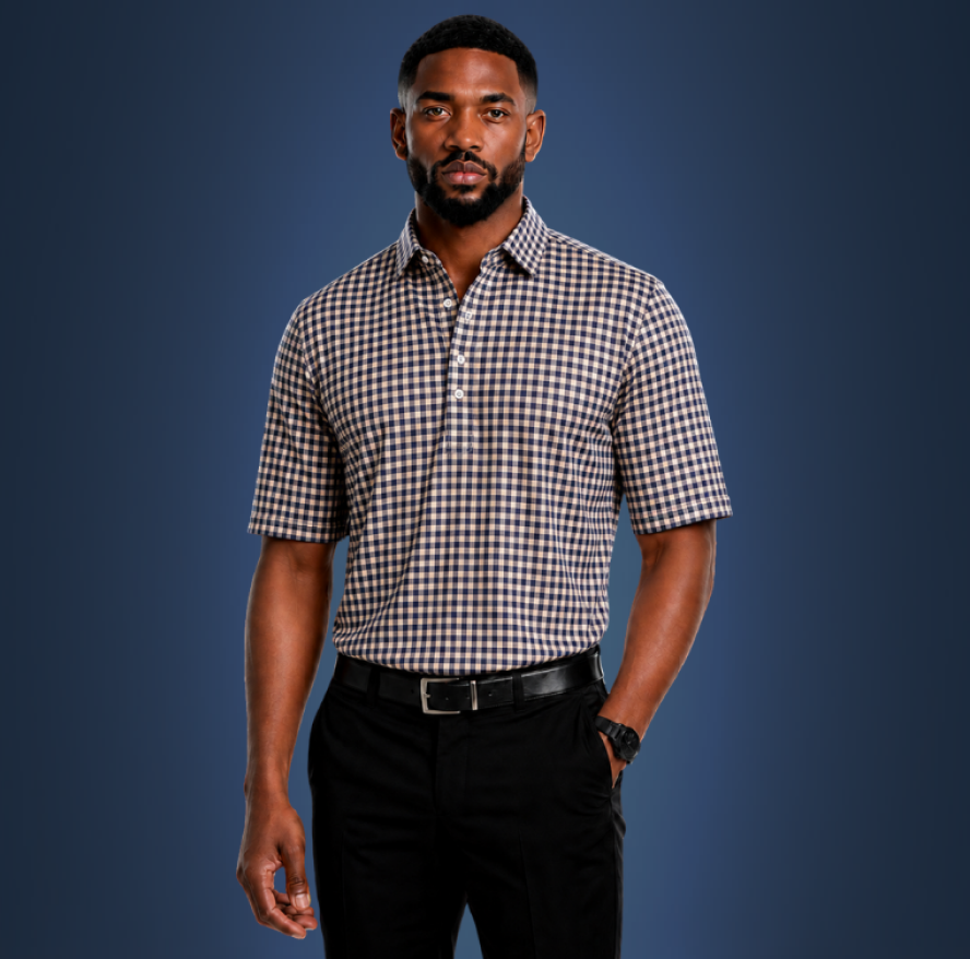 Semi-Spread Collar Black and Brown Gingham