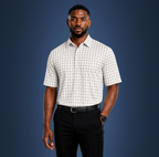 Semi-Spread Collar White with Black and Blue Grid