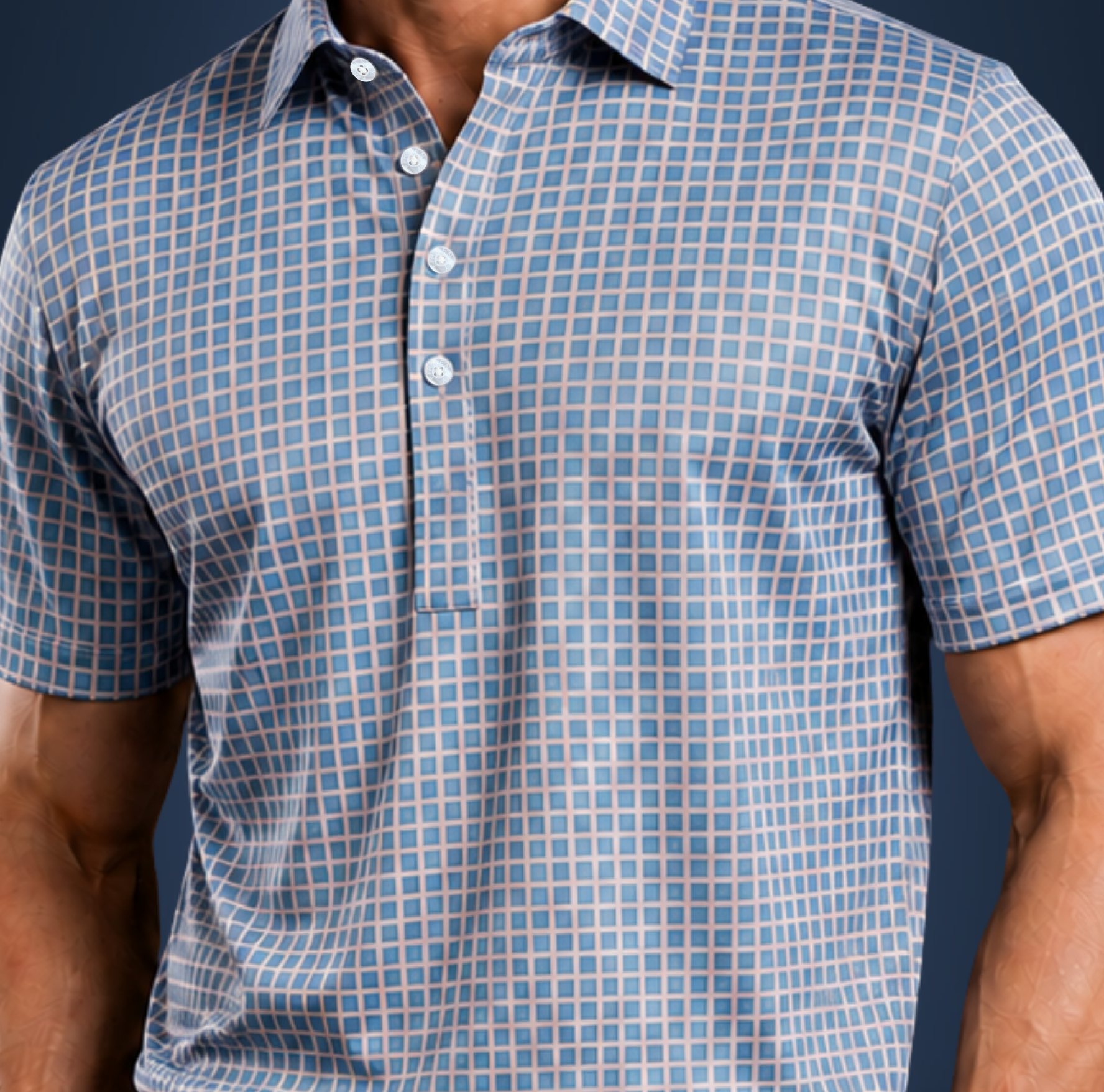 Semi-Spread Collar Blue with White Grid Check