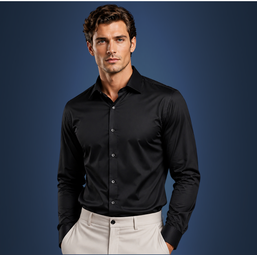 The Dressy Shirt Semi-Spread Collar Black