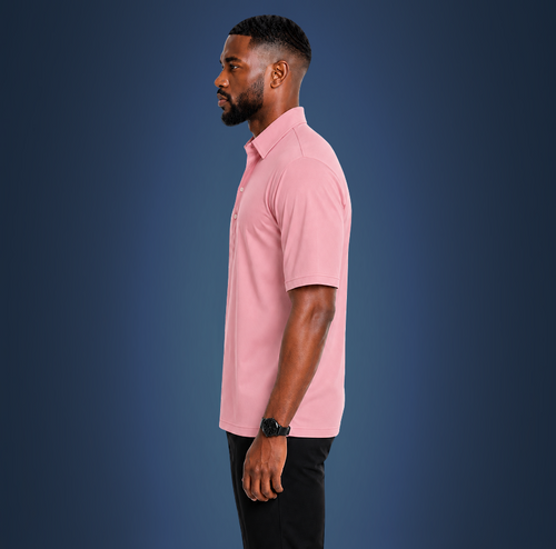Firmenity Polo Oxford Spread Collar Pink Shirt Side Pose