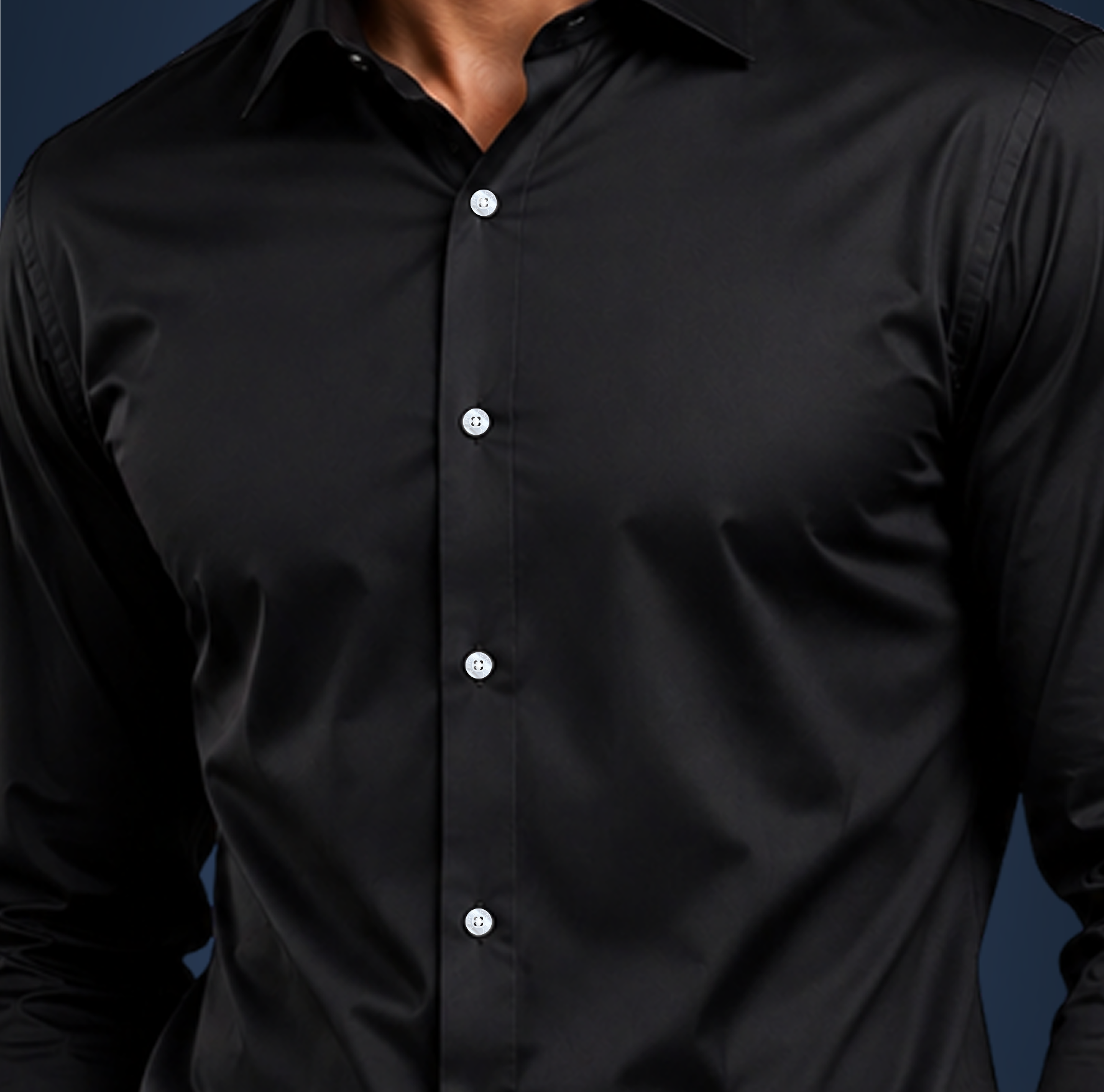 Semi-Spread Collar Black Dress Shirt