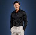 Semi-Spread Collar Black Dress Shirt