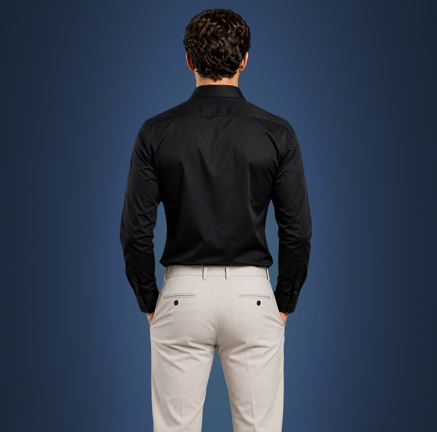Semi-Spread Collar Black Dress Shirt