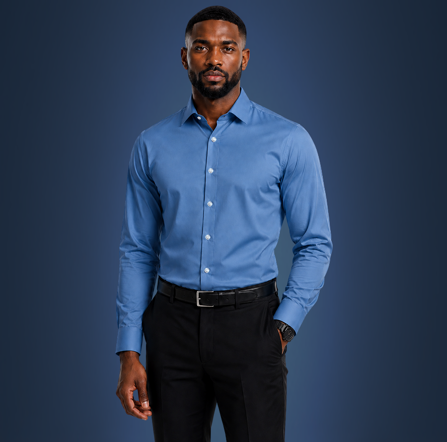 Semi-Spread Collar French Blue Dress Shirt