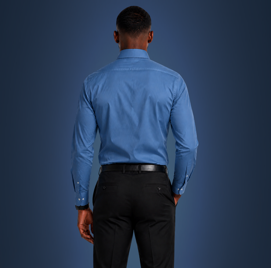 Semi-Spread Collar French Blue Dress Shirt
