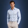 Semi-Spread Collar Village Blue Check Dress Shirt