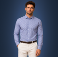 Semi-Spread Collar Collar Navy and White Gingham Dress Shirt