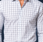 Semi-Spread Collar White with Black and Blue Grid Dress Shirt