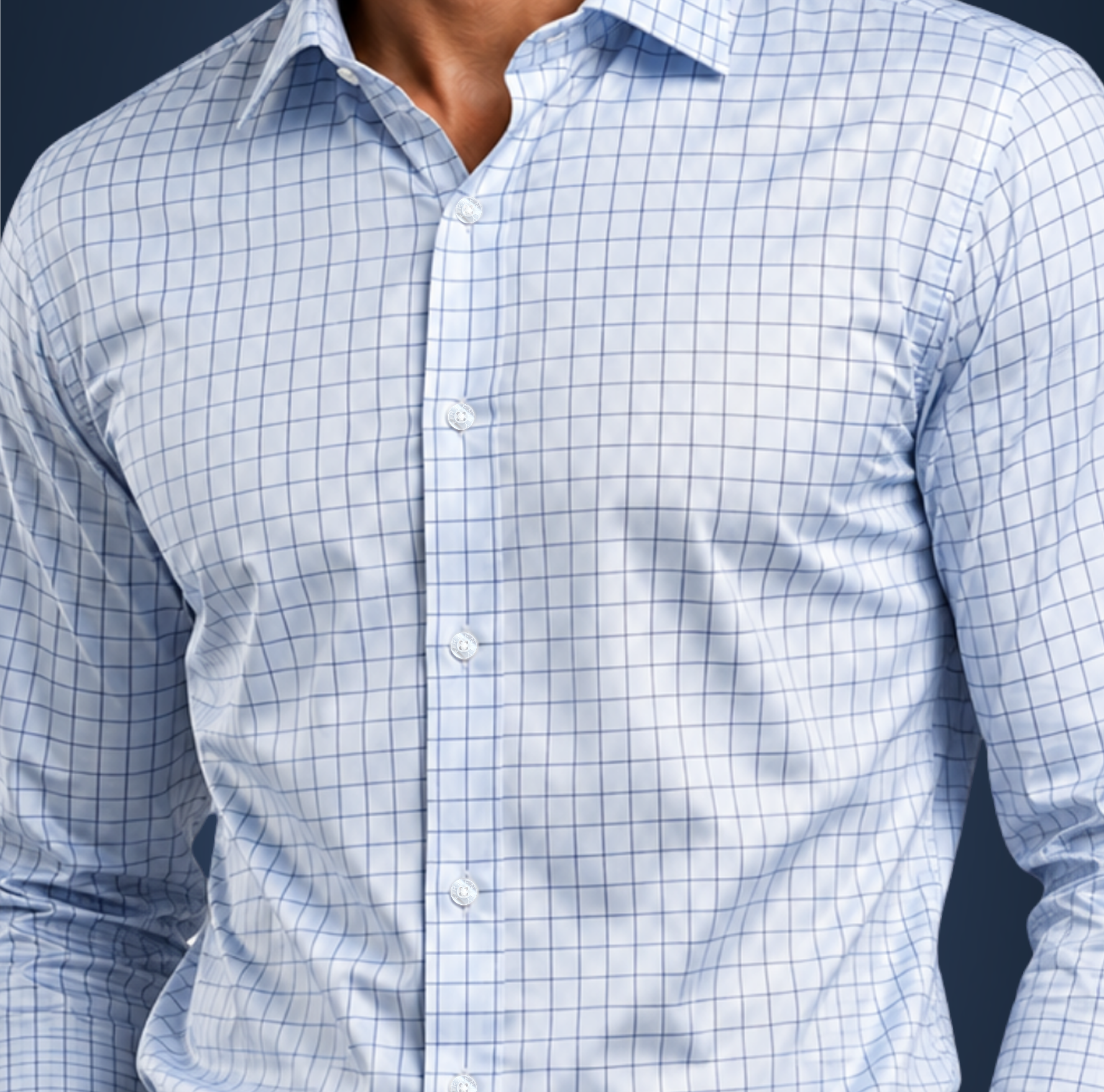 Semi-Spread Collar Village Blue Check Dress Shirt