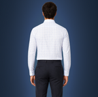 Semi-Spread Collar Bold Blue Grid Check Dress Shirt