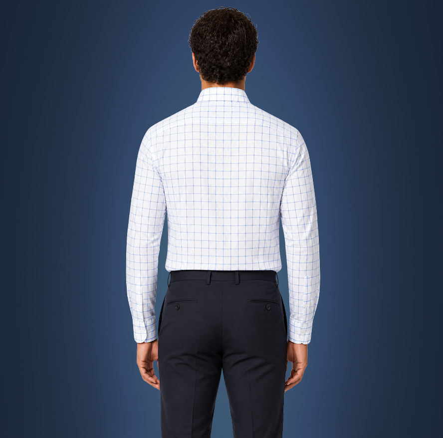 Semi-Spread Collar Bold Blue Grid Check Dress Shirt