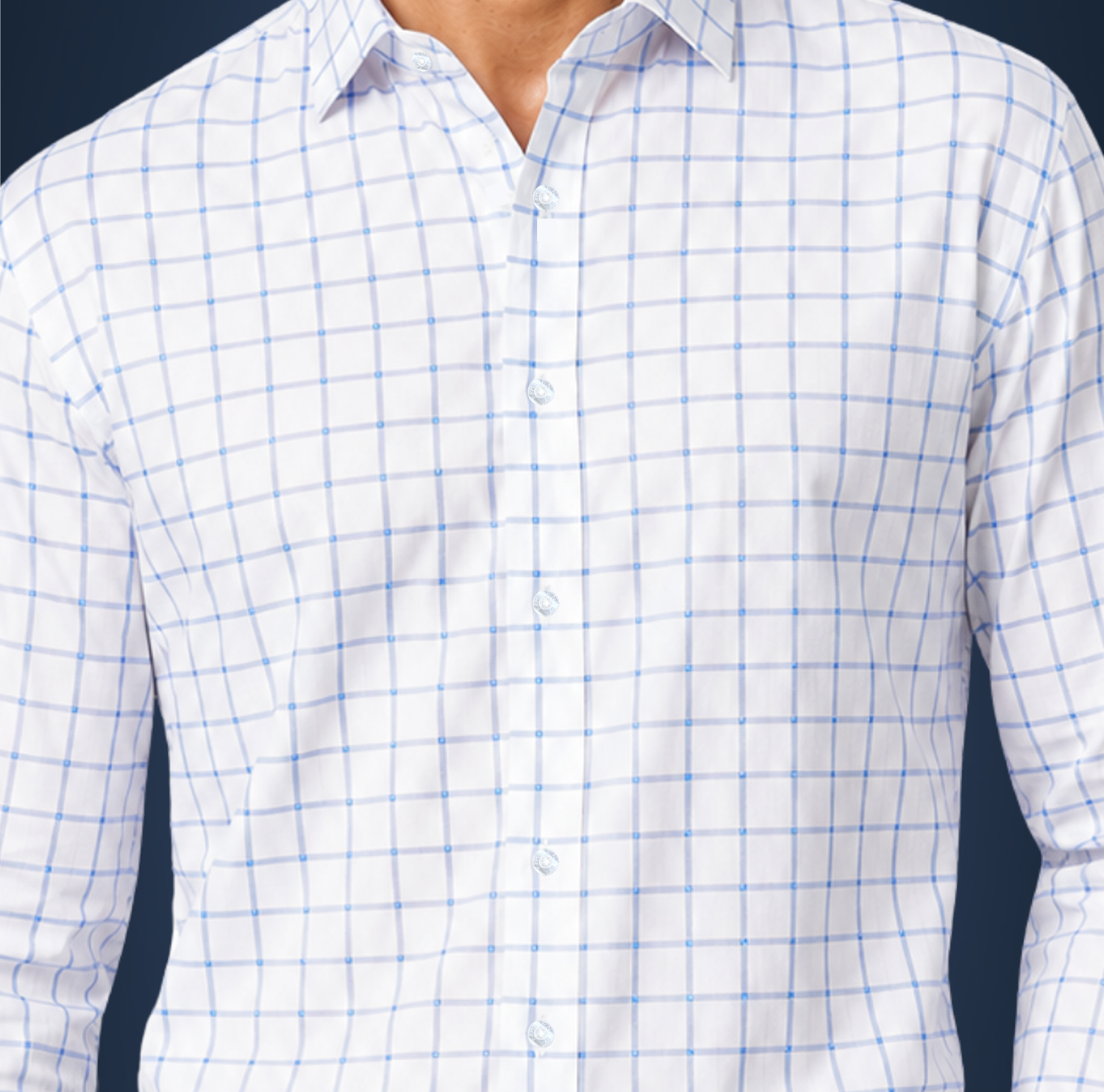Semi-Spread Collar Bold Blue Grid Check Dress Shirt