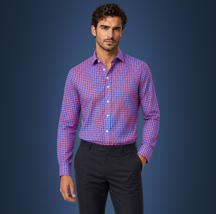 Semi-Spread Collar Country Red and Blue Gingham Dress Shirt