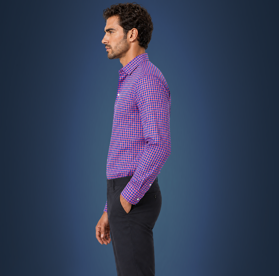 Semi-Spread Collar Country Red and Blue Gingham Dress Shirt