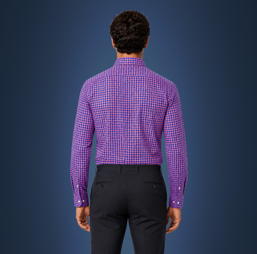 Semi-Spread Collar Country Red and Blue Gingham Dress Shirt